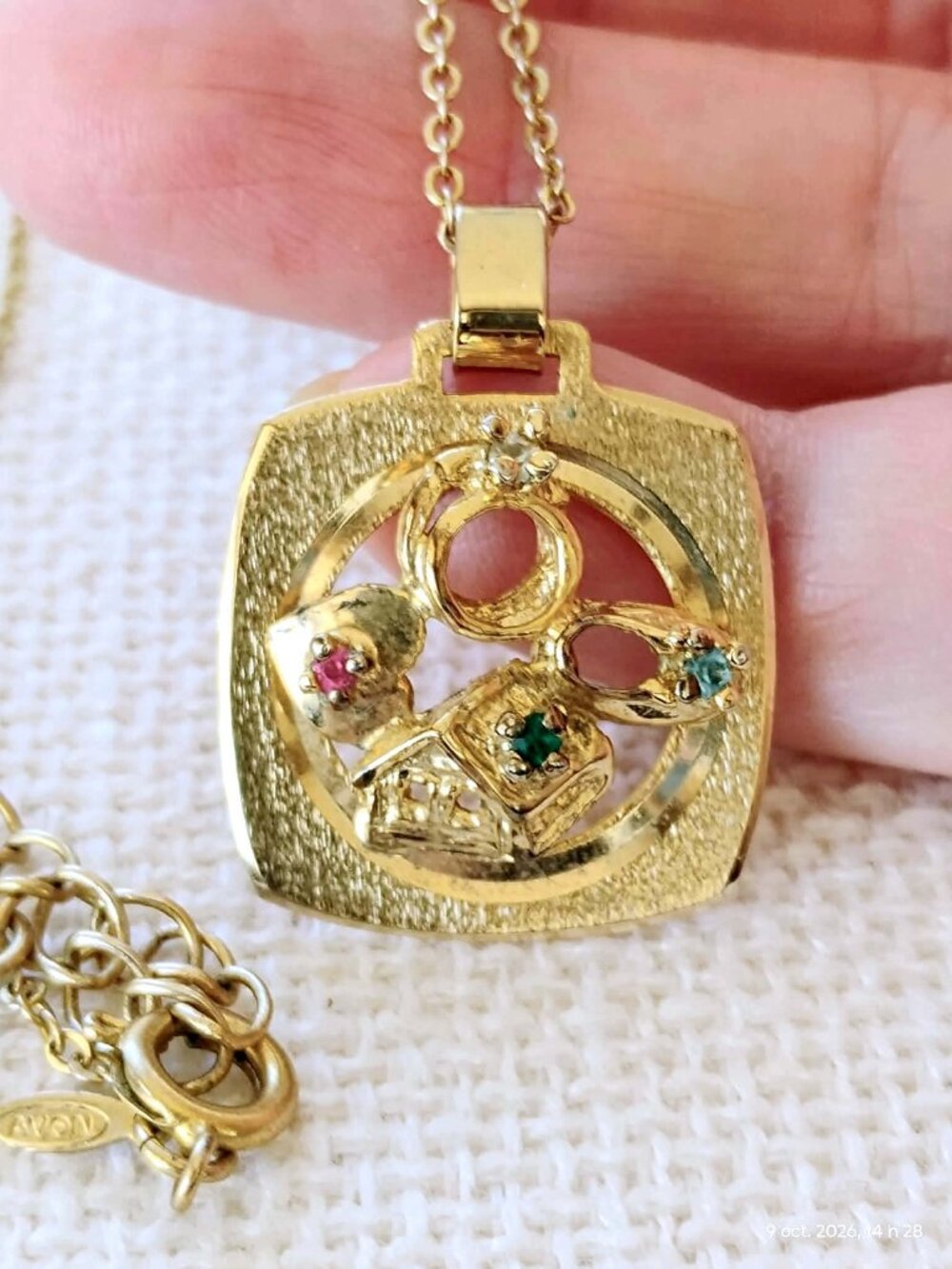 Avon Vintage Gold-plated Birthstone Heart, Shoe, Rings and Home Pendant 9"